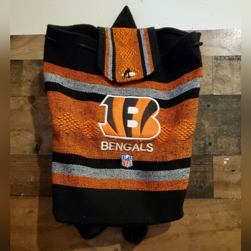 NFL Cincinnati Bengals Woven Drawstring Backpack Boho Tote Bag Football Fan Gear